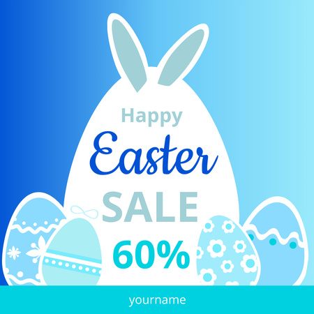 Easter Discount with Decorated Easter Eggs on Blue Instagram Design Template