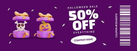 Halloween Discount Announcement with Bright Illustration Coupon Design Template