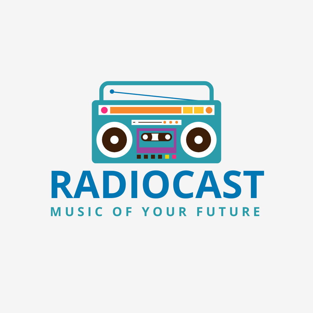 Retro Radio and Cassette Stereo Recorder Logoデザインテンプレート