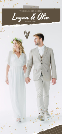 Ontwerpsjabloon van Snapchat Moment Filter van Foto van gelukkige bruidegom en bruid in het wit