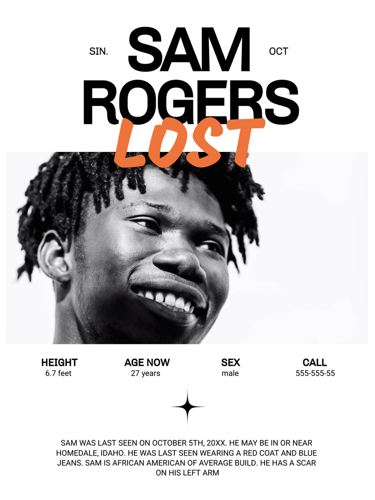Ontwerpsjabloon van Poster US van Urgent Appeal for Help in Locating Lost Young Guy With Description