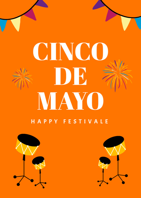 Dynamic Cinco de Mayo Festival With Drums Promotion Postcard 5x7in Vertical – шаблон для дизайна