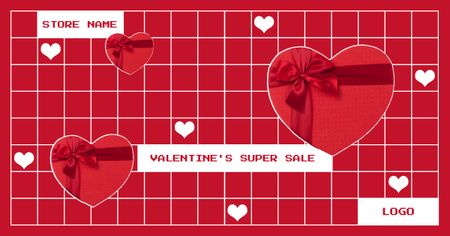 Valentine's Day Super Sale with Red Hearts Facebook AD Design Template