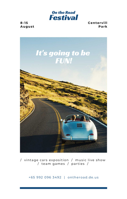 Memorable Road Festival With Collectible Cars And Music Invitation 4.6x7.2in Design Template