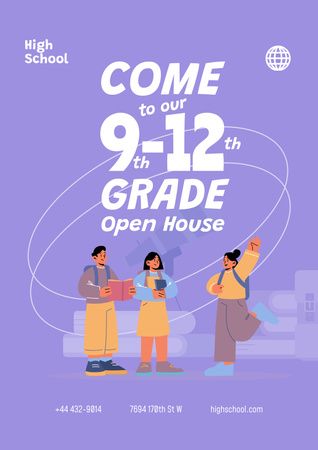 Täydellinen lukion avoimien ovien ilmoitus kuvituksella Poster Design Template