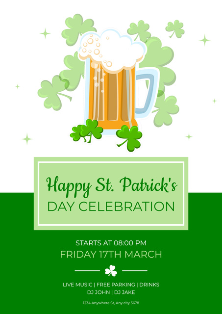 St. Patrick's Day Party with Beer Mug Poster Design Template