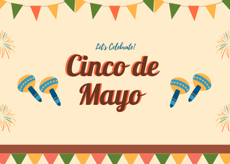 Cinco De Mayo Holiday Celebration With Bright Maracas Postcard 5x7in Design Template