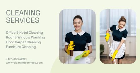 Cleaning Services Ad with Homemaid Facebook AD Modelo de Design