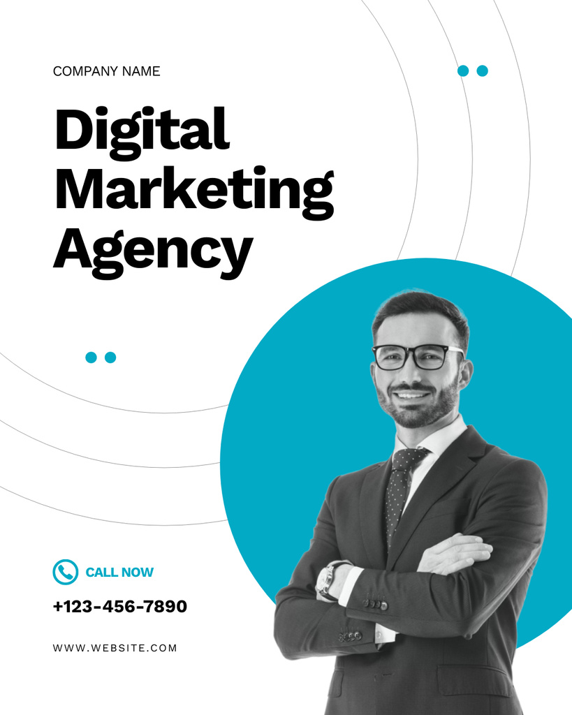 Marketing Agency Service Offer with Young Businessman in Suit Instagram Post Vertical Modelo de Design