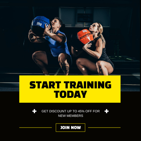 Designvorlage Training der Motivation im Fitnessstudio mit Menschen, die trainieren für Instagram