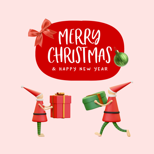 Happy New Year Greetings with Cute Cartoon Santas Instagram Tasarım Şablonu