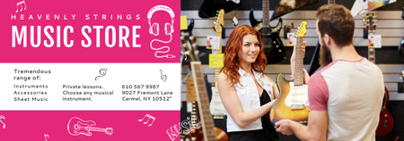 Реклама музыкального магазина Женщина, продающая гитару Tumblr – шаблон для дизайна