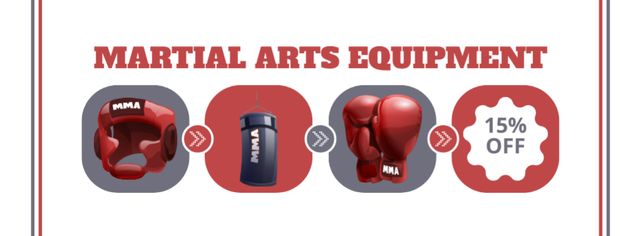 Ontwerpsjabloon van Facebook cover van Martial Arts Equipment Ad with Offer of Discount