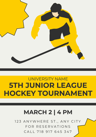 Hockey Tournament Announcement with Silhouette Ice Hockey Player Poster Design Template