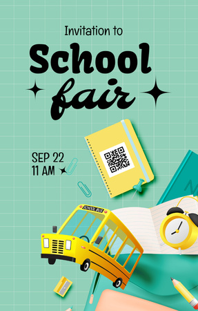 School Fair Announcement With Stationary Invitation 4.6x7.2in Design Template