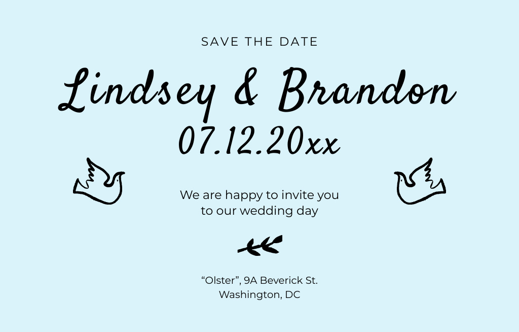 Save the Date And Wedding Announcement With Doves Invitation 4.6x7.2in Horizontal tervezősablon
