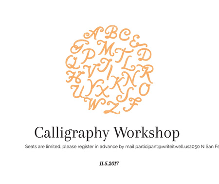 Calligraphy Workshop Announcement Letters on White Facebook Modelo de Design