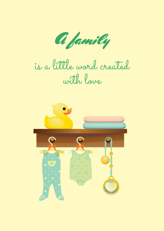 Cute Quote About Family With Baby Clothes Postcard A6 Vertical Design Template