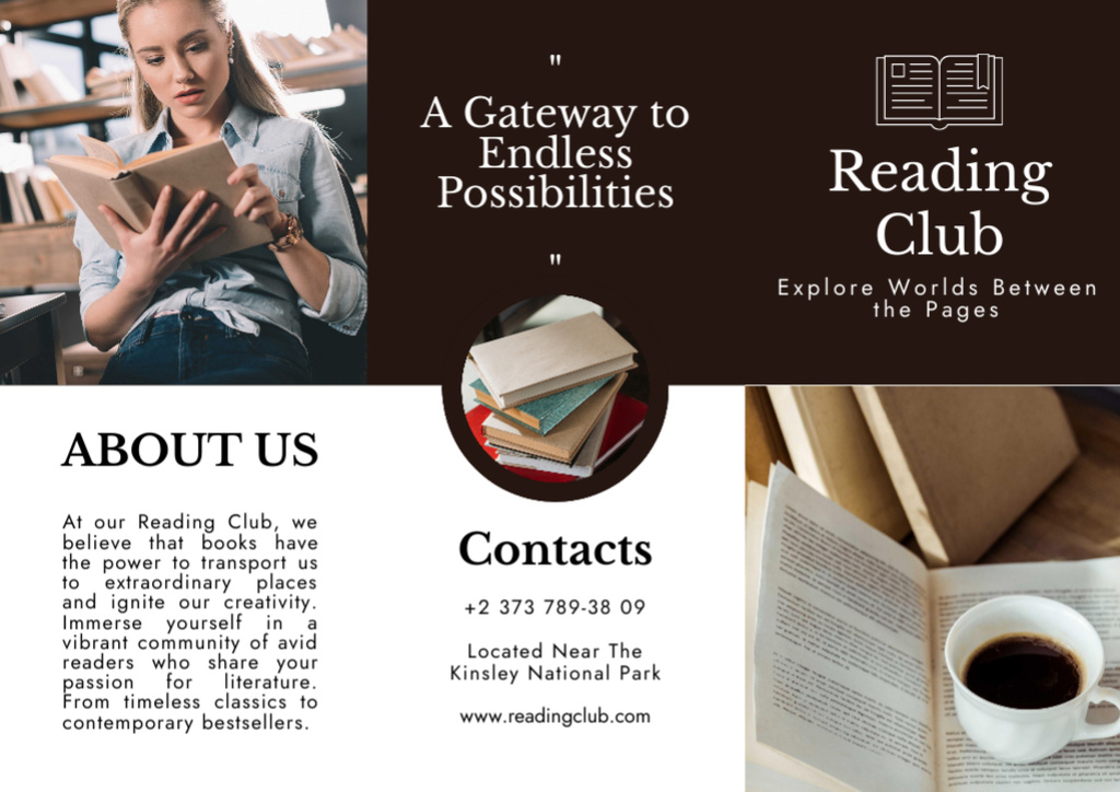 Reading Club Ad on Brown Brochure Tasarım Şablonu
