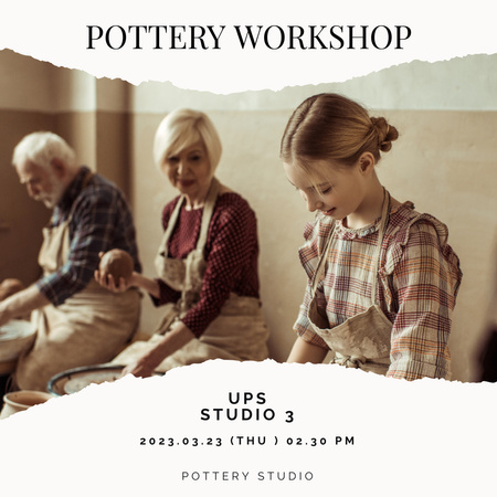 Grandmother and Grandfather with Granddaughter Making Pottery at Workshop Animated Post Design Template