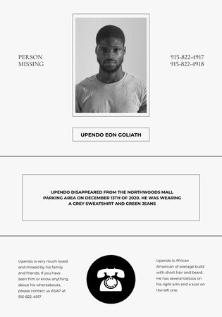 Announcement of Missing Man Poster 28x40in Design Template