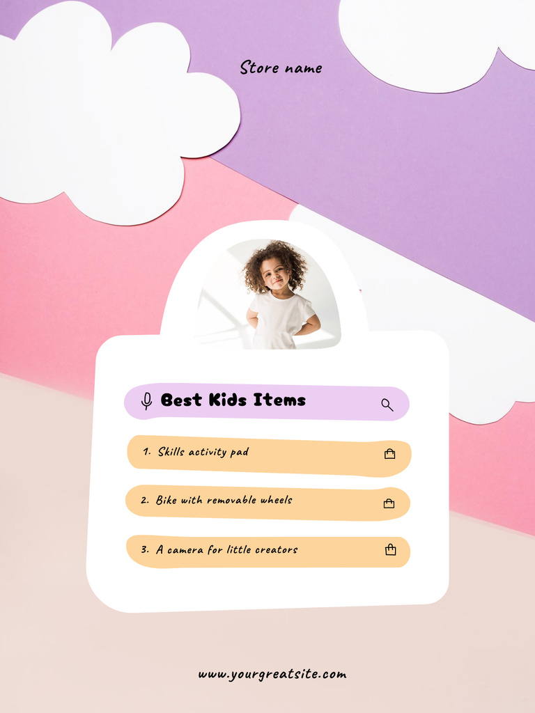 Cute Little Girl and Clouds Illustration Poster US – шаблон для дизайну