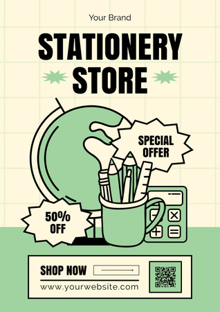 Discount on All Items in Stationery Store Poster Design Template