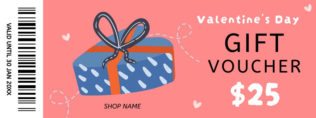Gift Voucher for Valentine's Day with Heart-Shaped Box Coupon Šablona návrhu