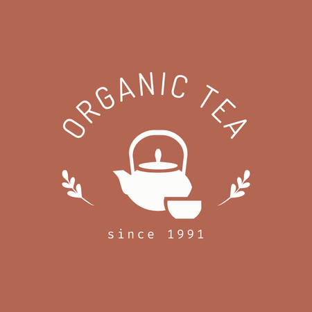 Organic Tea Cafe Ad with Cups and Teapot Logo 1080x1080pxデザインテンプレート