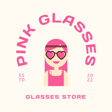 Advertisement for Optics Store with Girl in Sunglasses Logo 1080x1080px Design Template