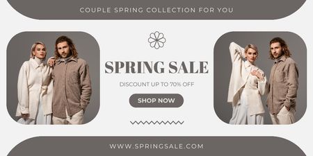 Fashion Spring Sale with Couple in Elegant Outfits Twitter Design Template