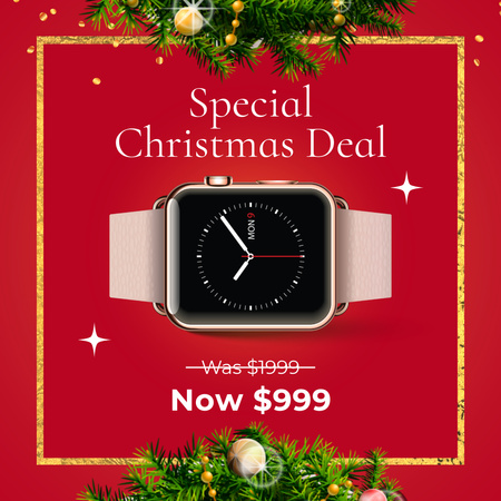 Designvorlage Weihnachtsverkauf von Uhren Rot für Instagram AD