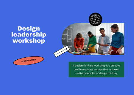 Design Leadership Workshop -seminaarin ilmoitus sinisestä Flyer A6 Horizontal Design Template