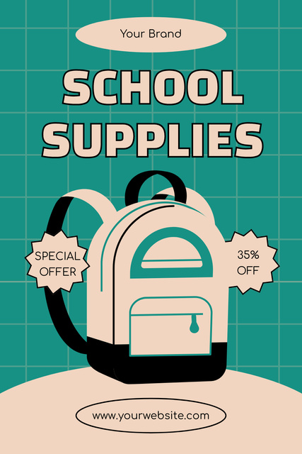 Special Offer Discount on School Supplies with Backpack Pinterest Design Template