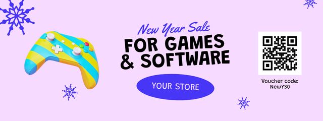 Template di design New Year Sale of Gaming Software with Console Coupon