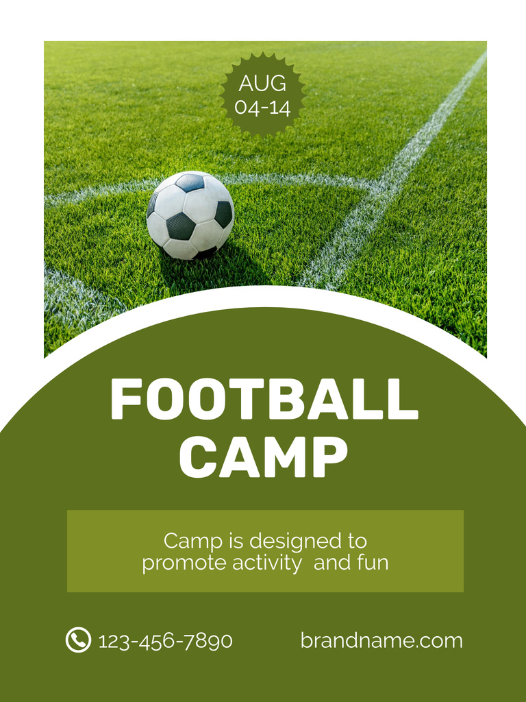 Football Camp Advertisement with Ball on Field Poster US Tasarım Şablonu