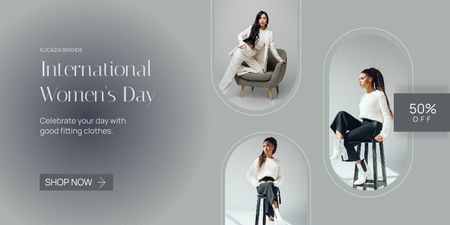 Discount International Women's Day with Stylish Woman Twitter Design Template
