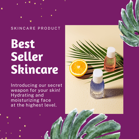 Skincare Product Promotion with Bottles and Orange Instagram Design Template