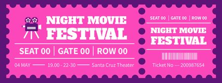 Movie Night Announcement in Pink and Purple Ticket Design Template