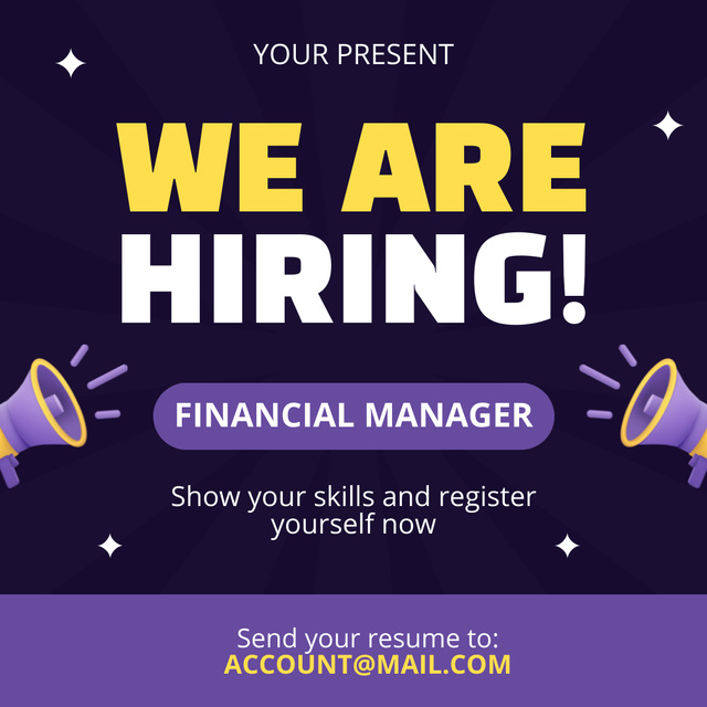 Modèle de visuel Financial Manager Hiring Position Announcement - Instagram