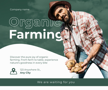 Farmer in Hat Harvesting Potatoes Facebook Design Template