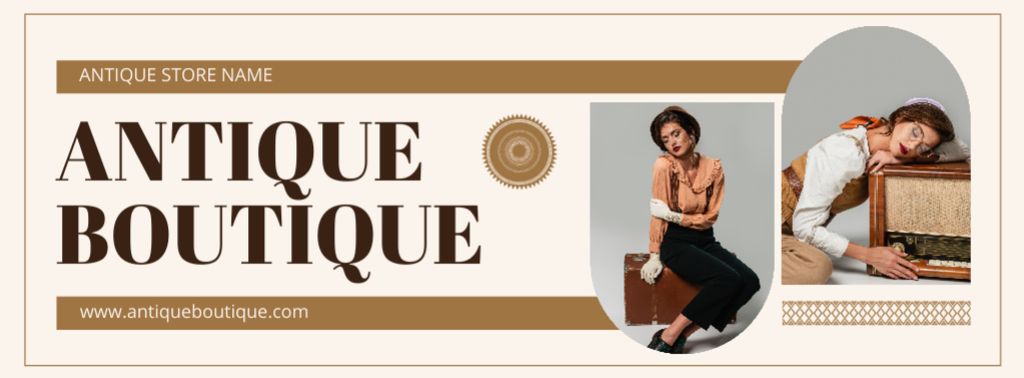Ontwerpsjabloon van Facebook cover van Antique Boutique Offer Outfits And Luggage
