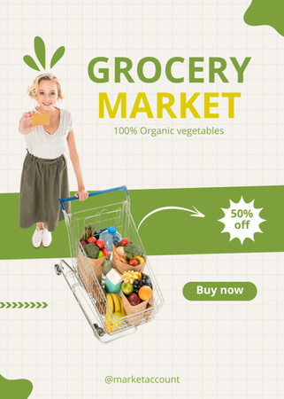 Platilla de diseño Organic Veggies In Trolley Sale Offer Flayer
