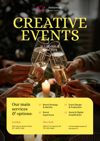 Creative Event Invitation with People holding Champagne Glasses Poster A3 Tasarım Şablonu