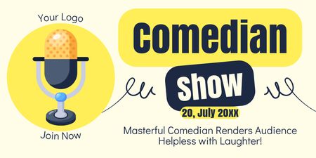 Comedy Show Ad with Illustration of Microphone Twitter Design Template