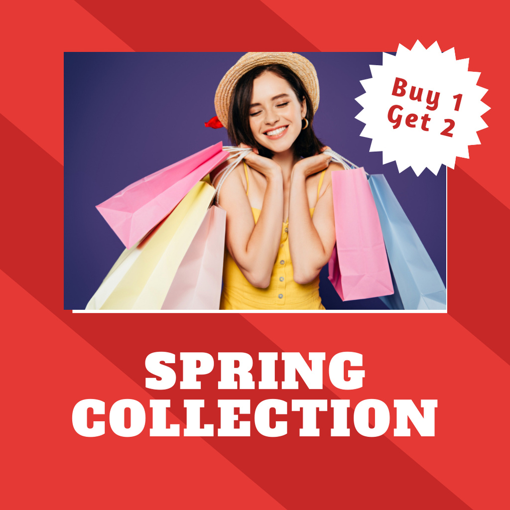 Woman on Shopping for Spring Fashion Collection Instagramデザインテンプレート