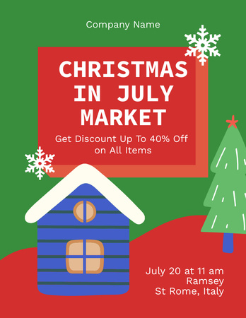 Christmas in July Market Event Flyer 8.5x11in Design Template