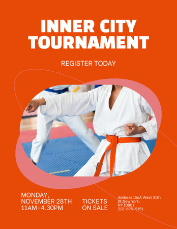 Karate Tournament Announcement with Athletes in Kimono Poster 8.5x11in Design Template