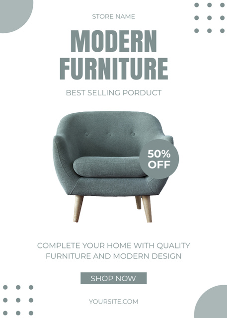 Ontwerpsjabloon van Flayer van Modern Furniture for Half Price Grey and White