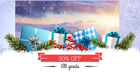 Modèle de visuel New Year Discount Offer with Christmas Gifts - Facebook AD